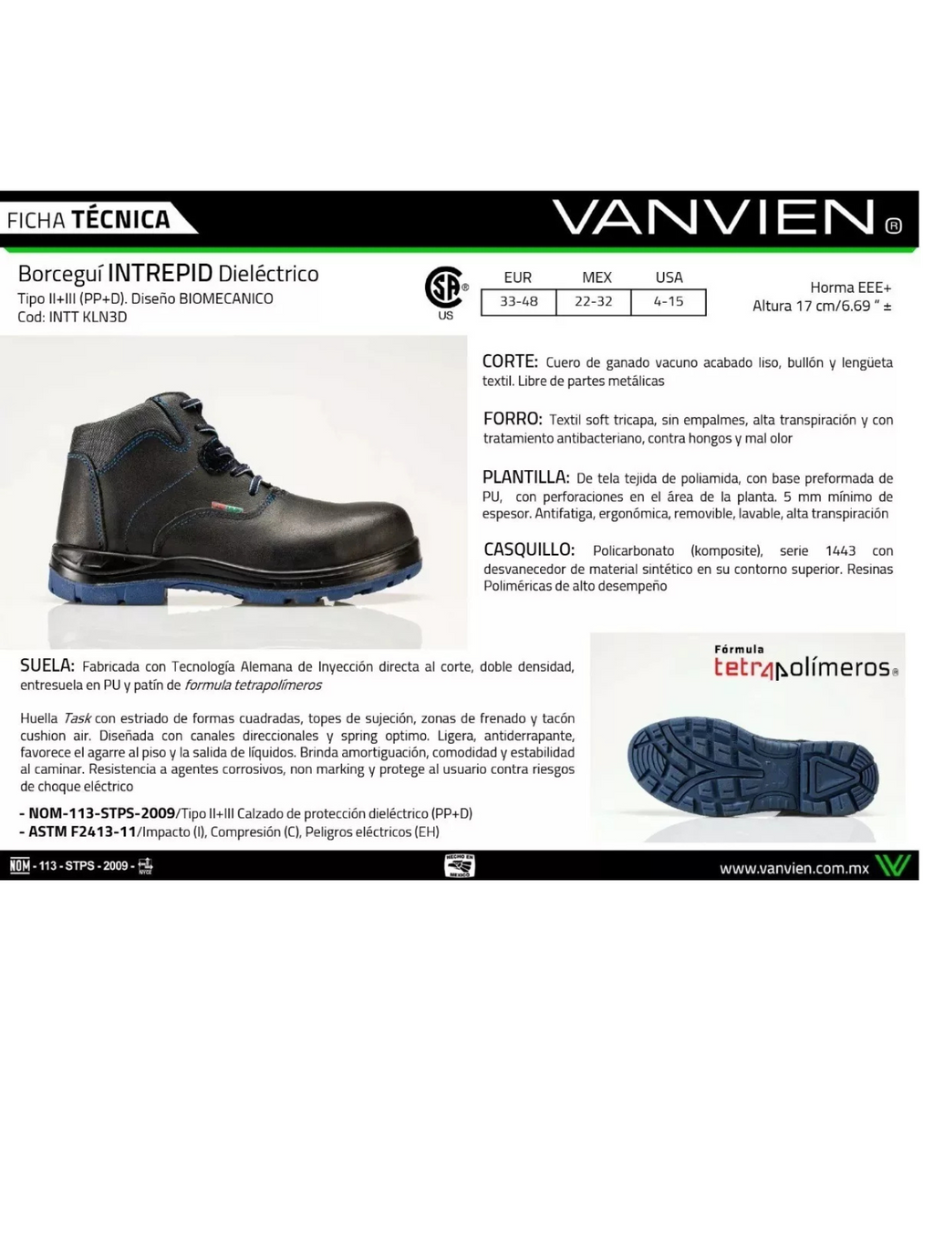 Zapato de seguridad dieléctrico con casquillo  VANVIEN Modelo Intrepid