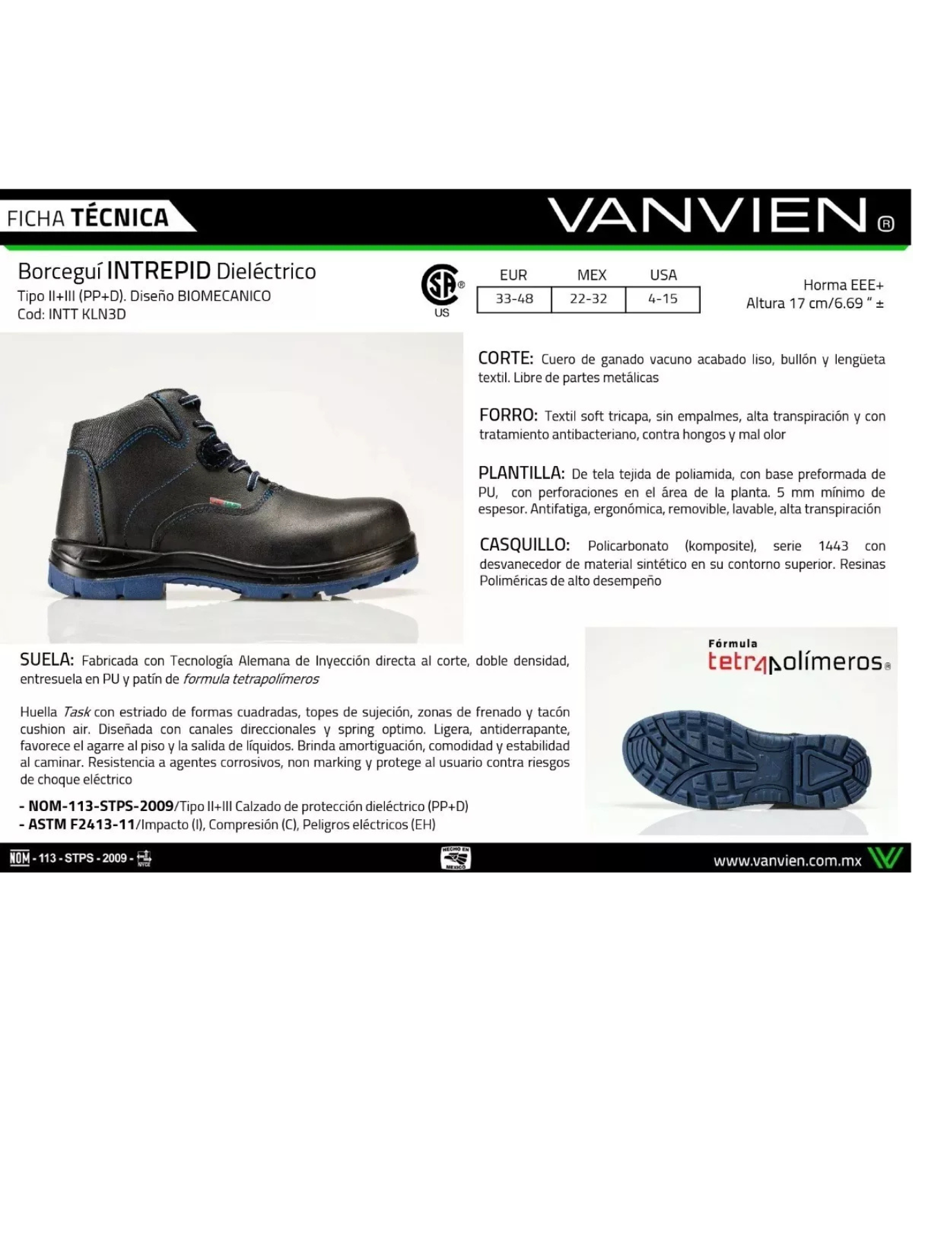 Zapato de seguridad dieléctrico con casquillo  VANVIEN Modelo Intrepid