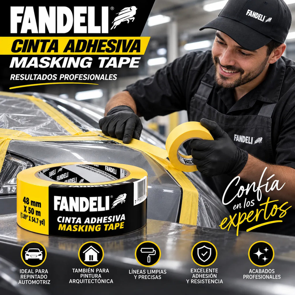 24 Cintas Masking Tape Automotriz Fandeli 48mm X 50m Pintura