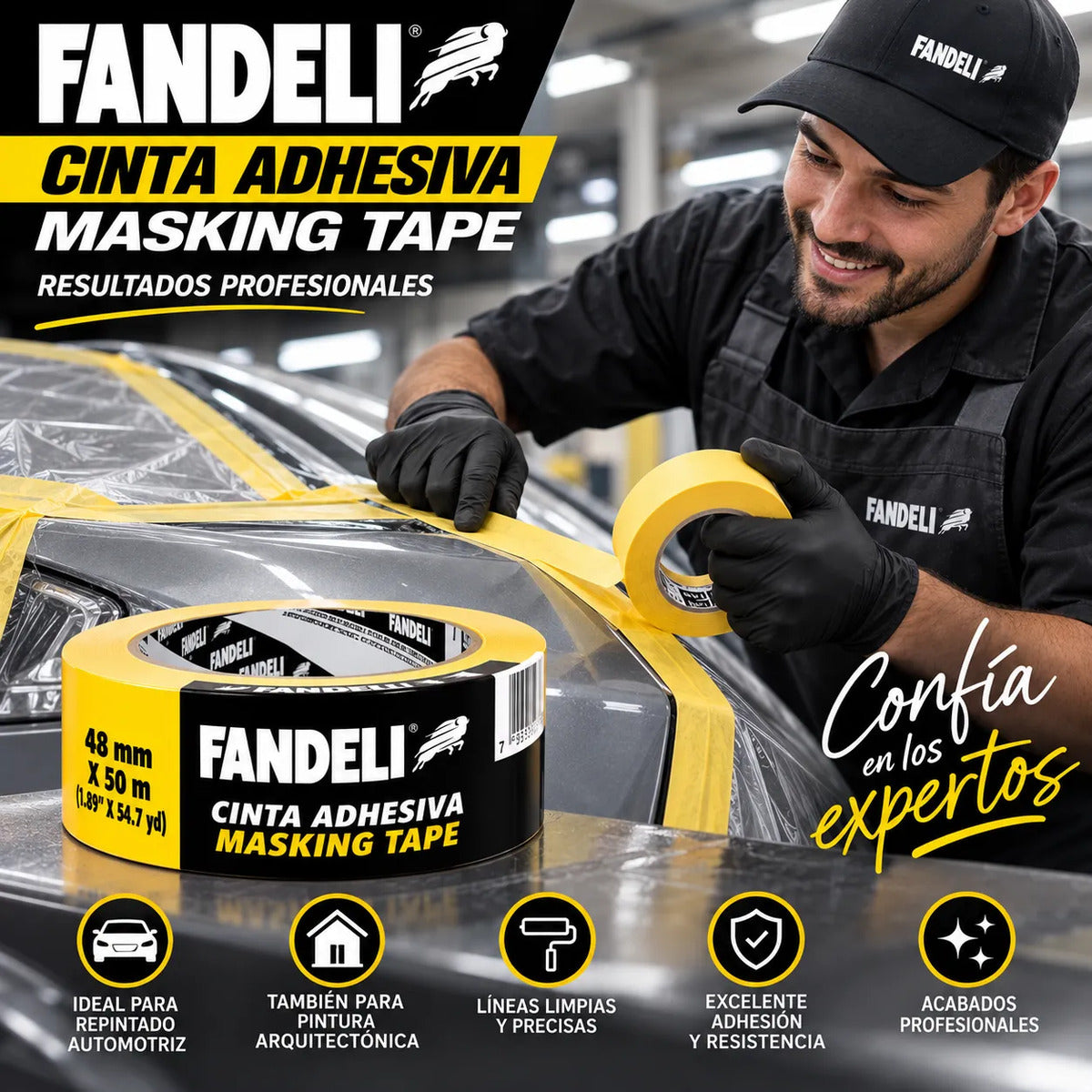 24 Cintas Masking Tape Automotriz Fandeli 48mm X 50m Pintura