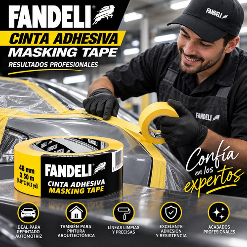 24 Cintas Masking Tape Automotriz Fandeli 48mm X 50m Pintura