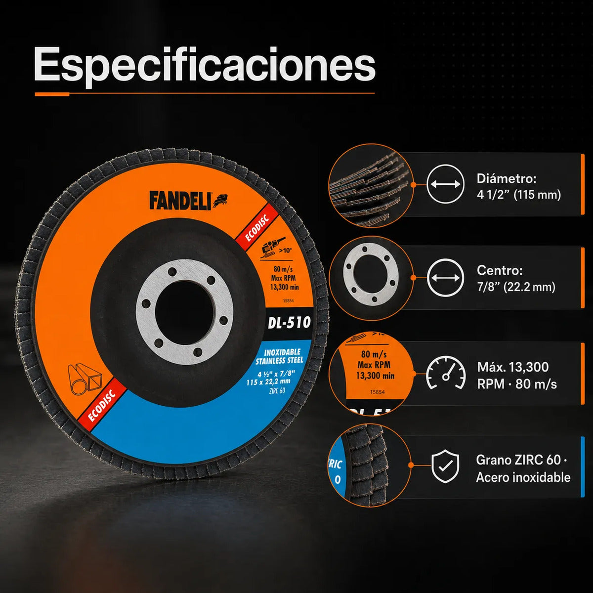 10 Discos Laminado Fandeli Zirconia 115 Mm Grano 60 10 Pzs