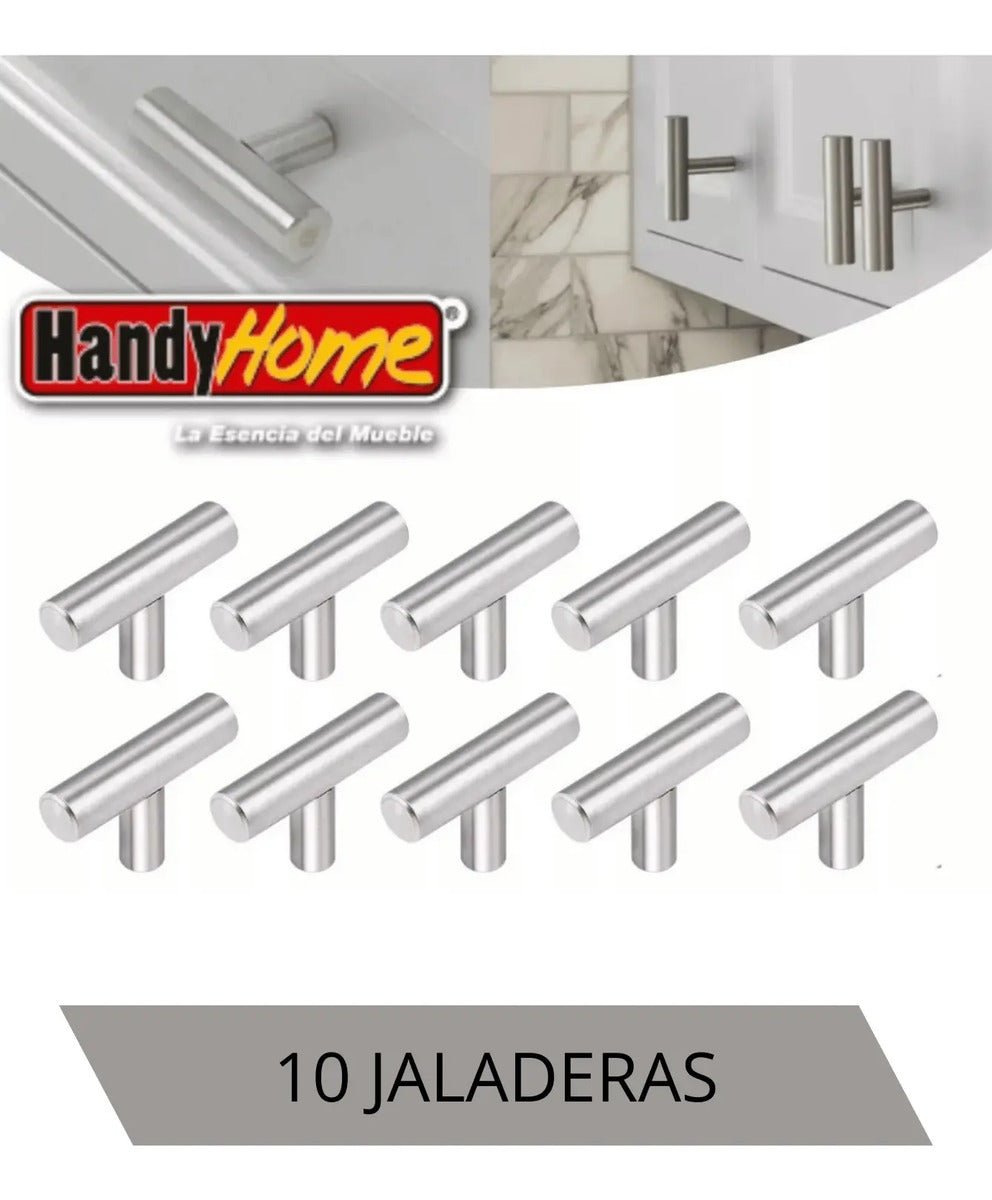 Jaladera De Botón T Barra Acero Inoxidable 10 Pzs Handy Home
