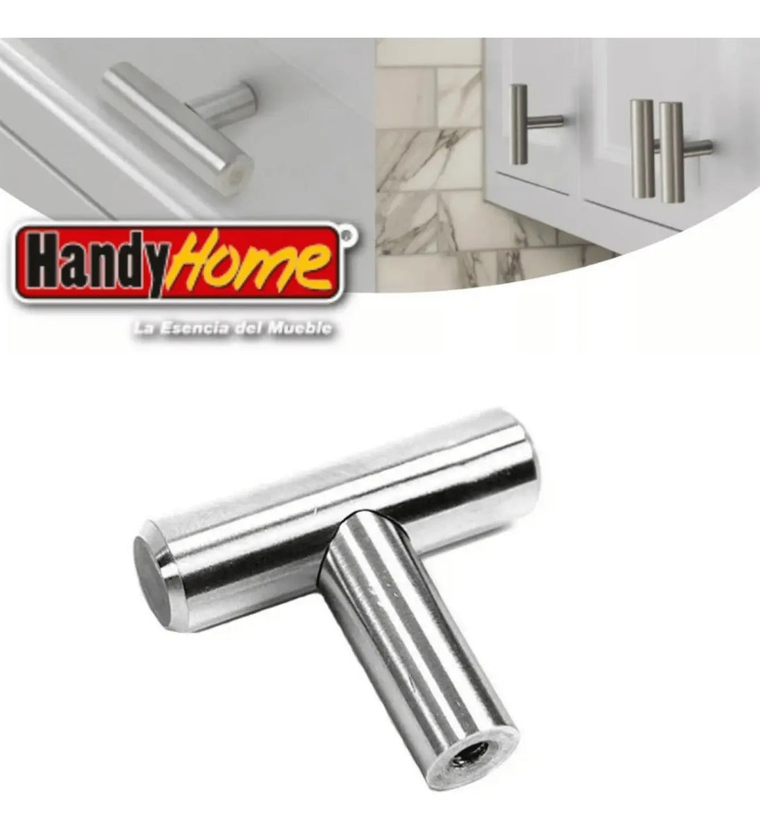 Jaladera De Botón T Barra Acero Inoxidable 50 Pzs Handy Home