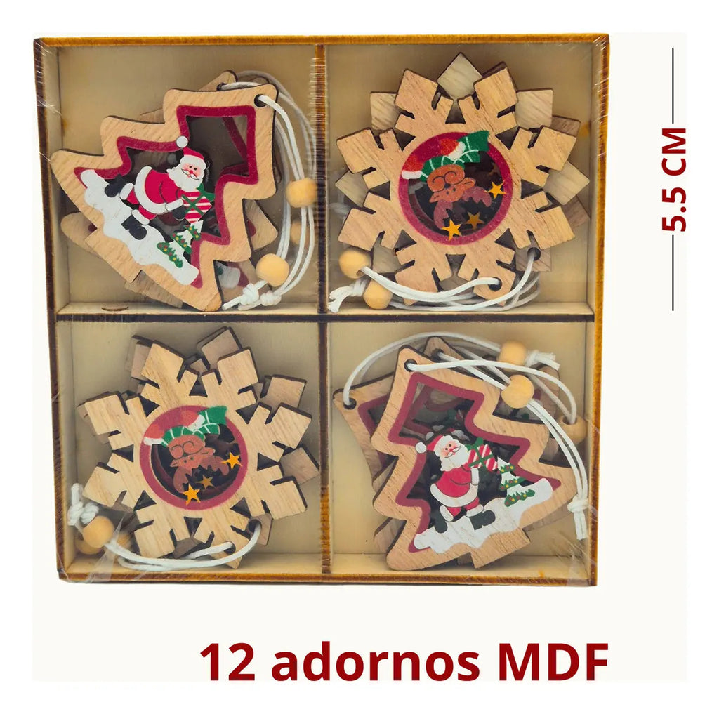Adorno Navideño Colgante Arbol Navidad Madera Mdf 12 Pzas