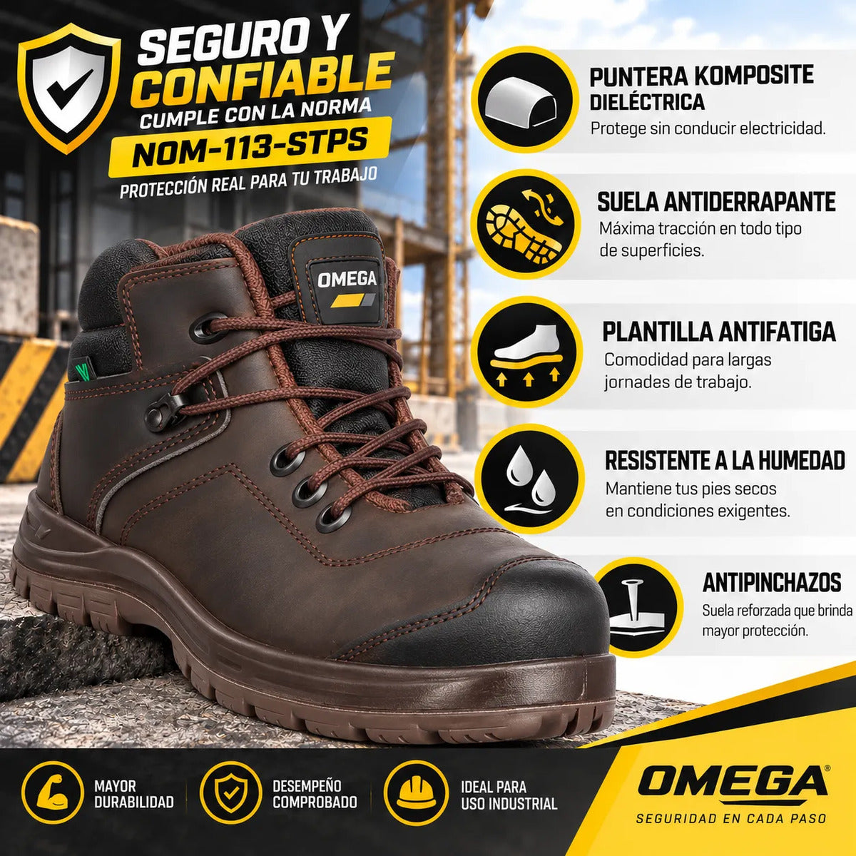 Van Vien Omega  Bota De Seguridad Dielectrico Cafe  Y Negro