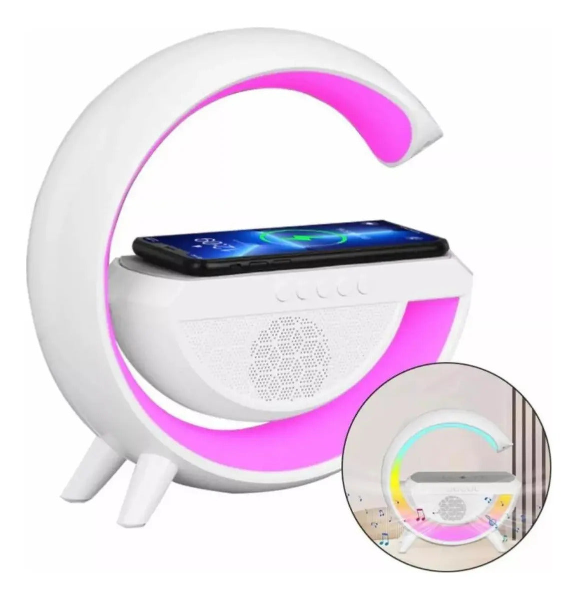 Cargador Inalambrico Bocina Bluetooth Lampara  Hm-2301