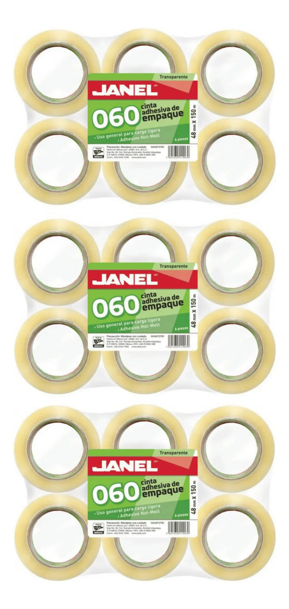 Cinta Adhesiva Transparente Empaque 060 Janel 48mmx150m 18pz