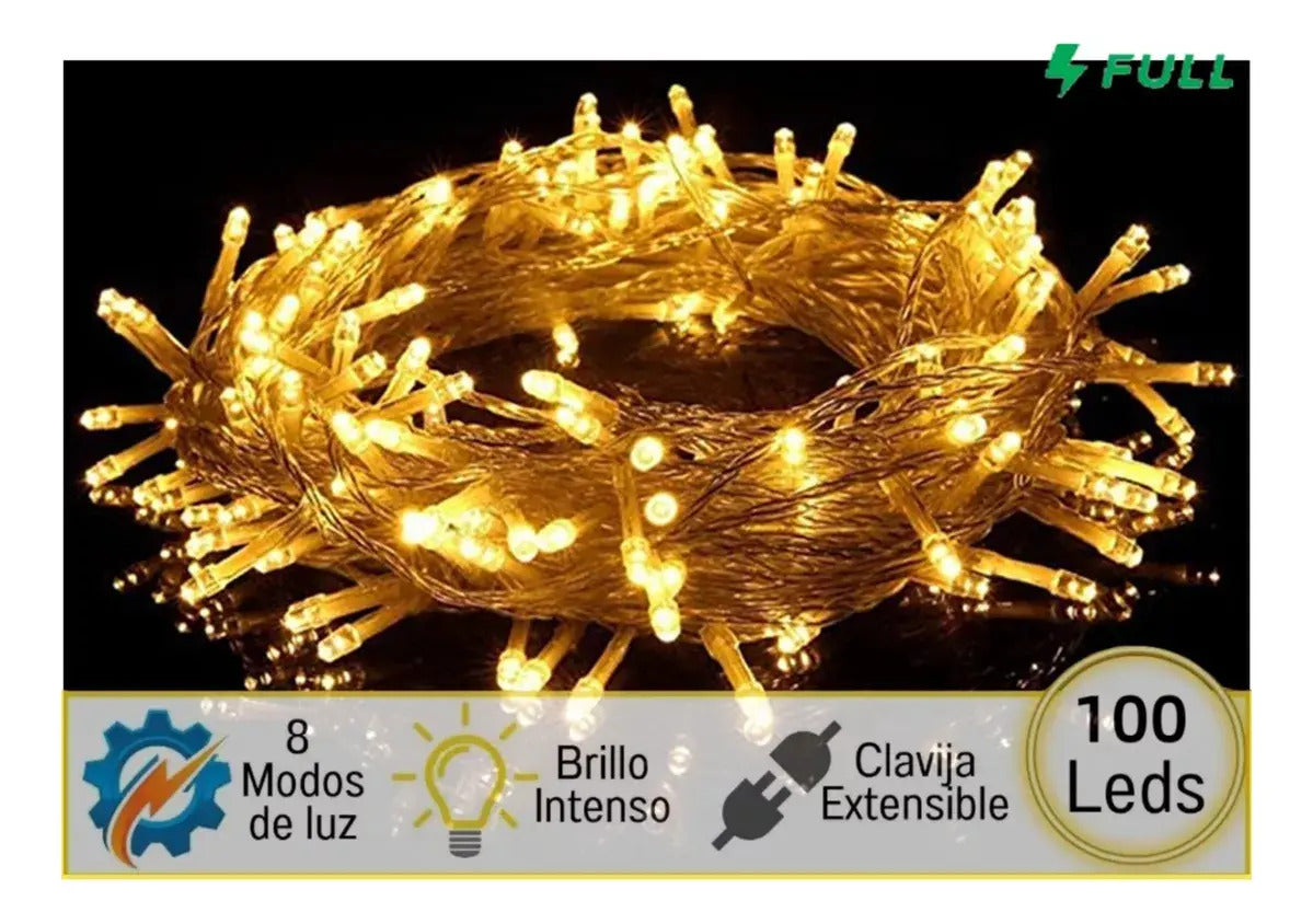 Serie Navideña Luz Led 100 Luces Blanca Calida Multicolor
