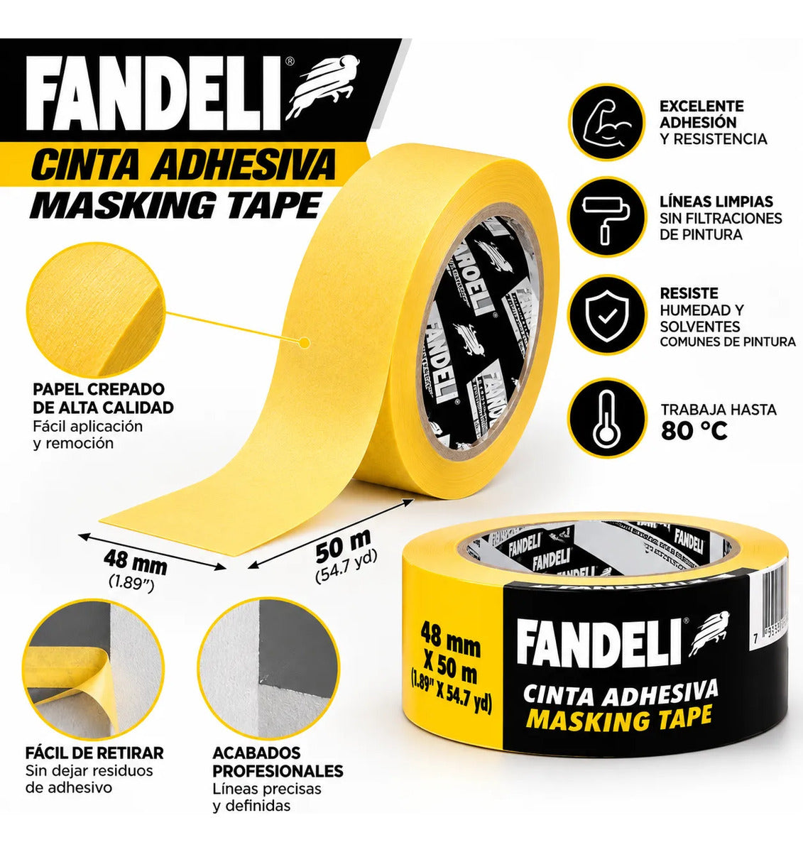 24 Cintas Masking Tape Automotriz Fandeli 48mm X 50m Pintura
