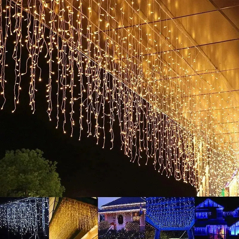 Serie Cascada Navideña 100 Luces Led Calida Blanca Multicolo