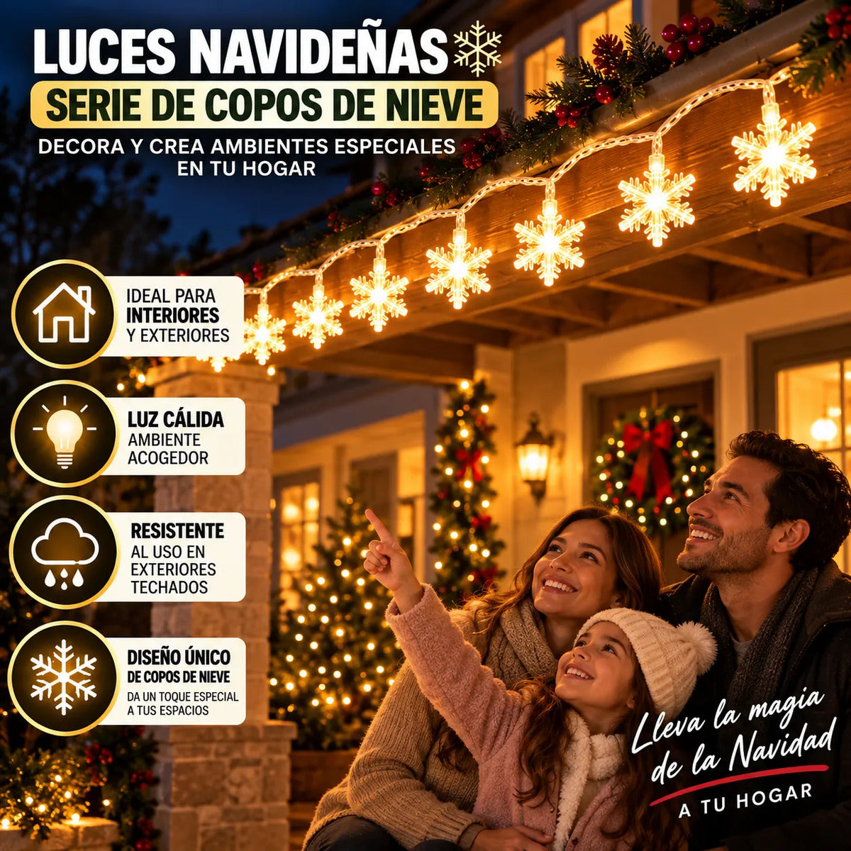 Serie Guirnalda Navideña Copo Nieve 20 Luces 3.5m Navidad