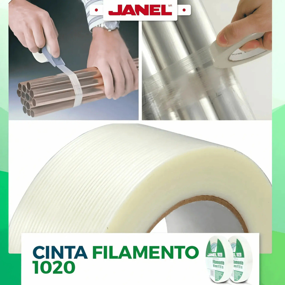 Cinta Adhesiva Doble Filamento 1020 Janel 18 Mm X 50m 12 Pza