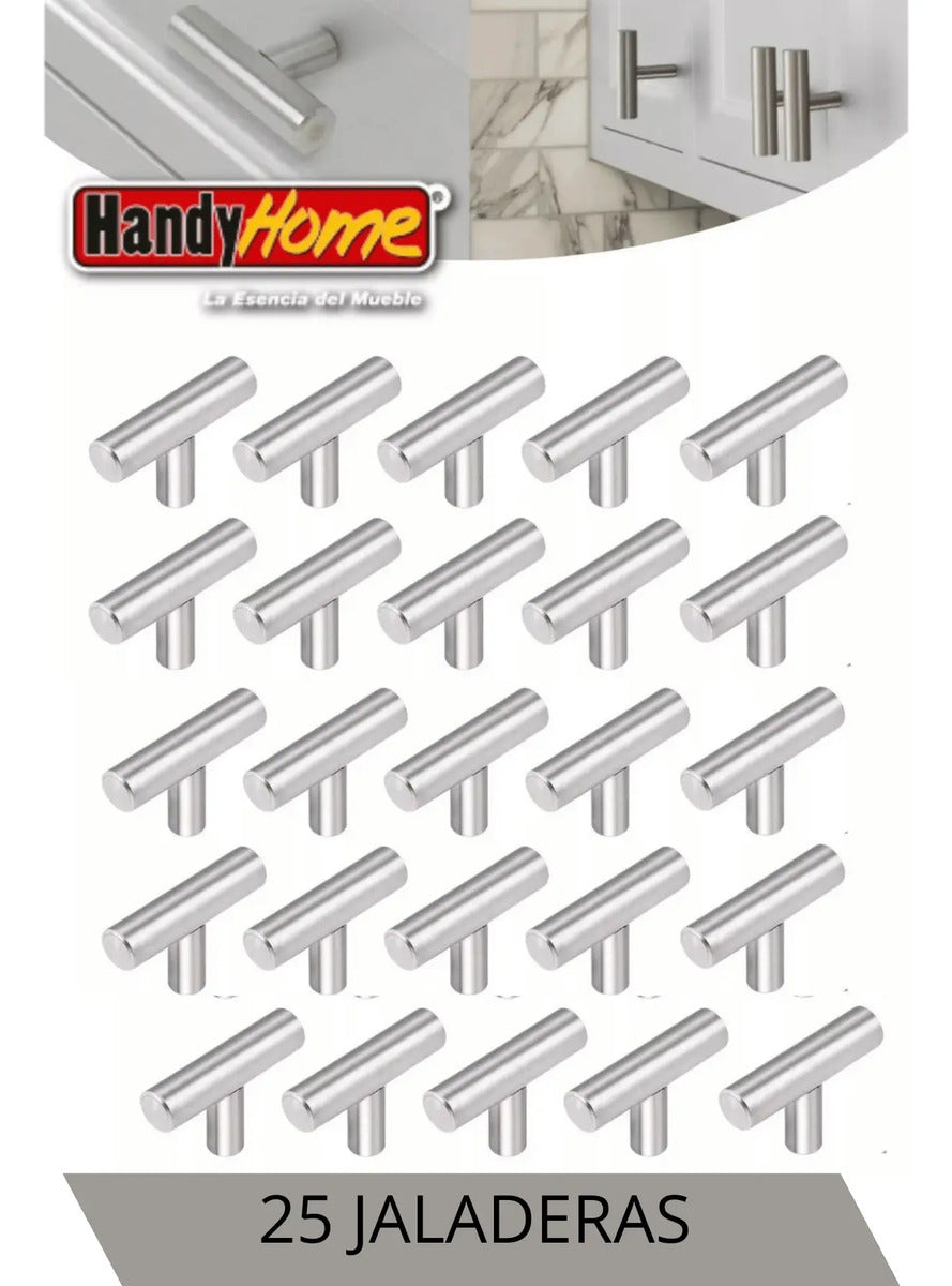 Jaladera De Botón T Barra Acero Inoxidable 25 Pzs Handy Home