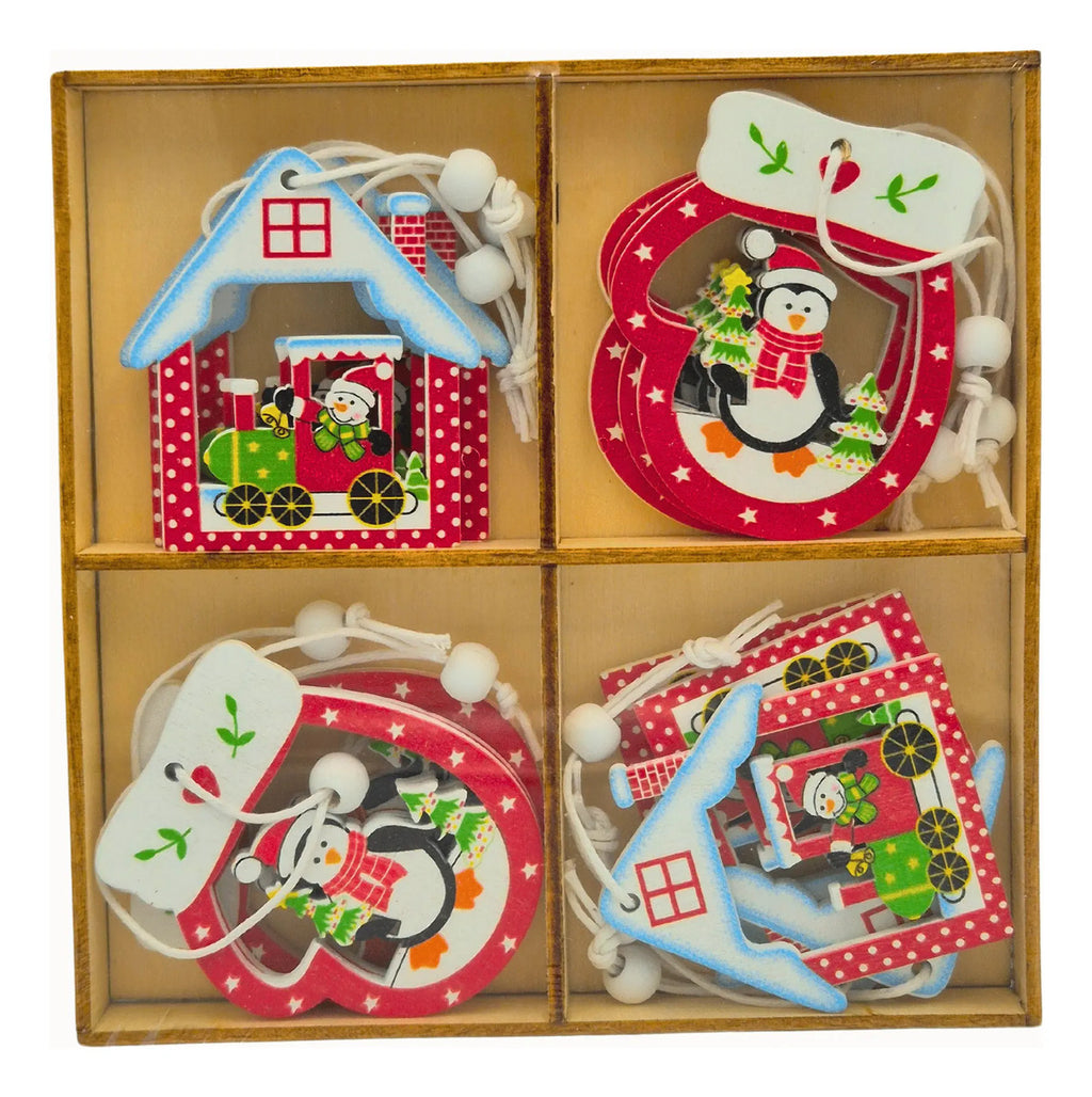 Adorno Navideño Colgante Arbol Navidad Madera Mdf 24 Pzas
