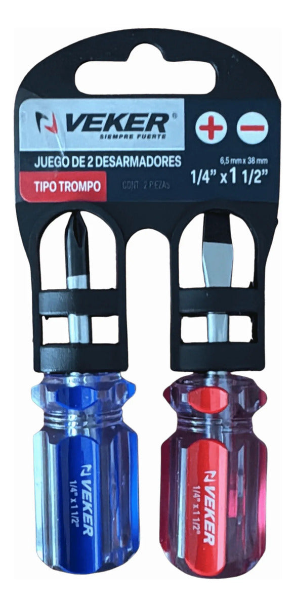 Desarmadores Veker Punta Plana Y Cruz 1/4 X 1 1/2 Magnetica