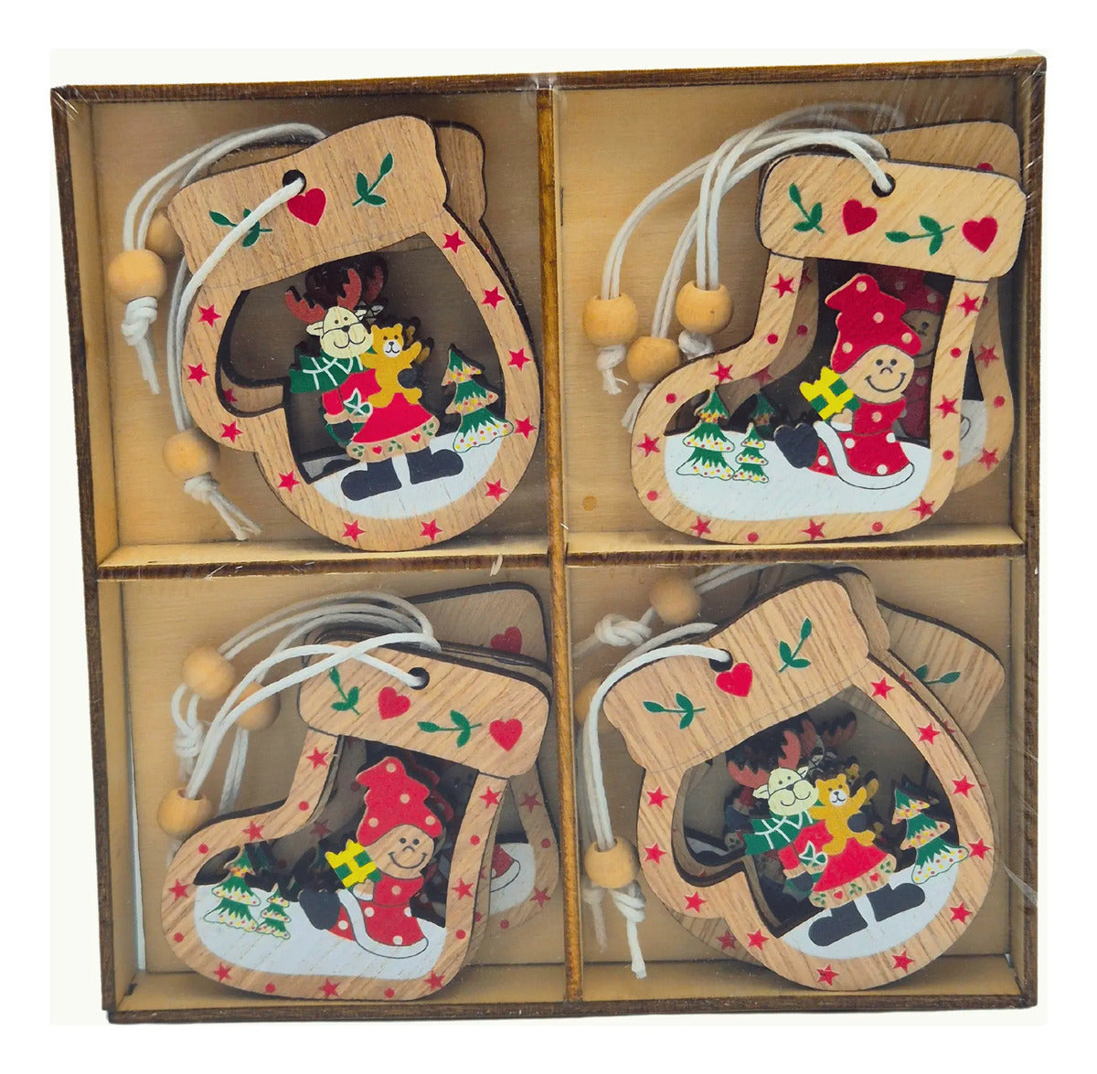 Adorno Navideño Colgante Arbol Navidad Madera Mdf 12 Pzas