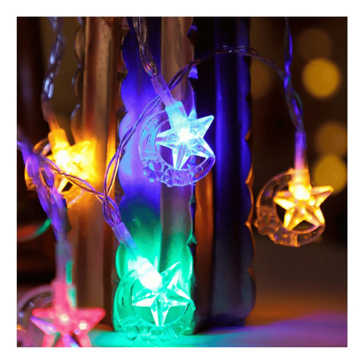 Serie Navideña Decorativa Luz Led 28 Luces 4m Luna Estrella