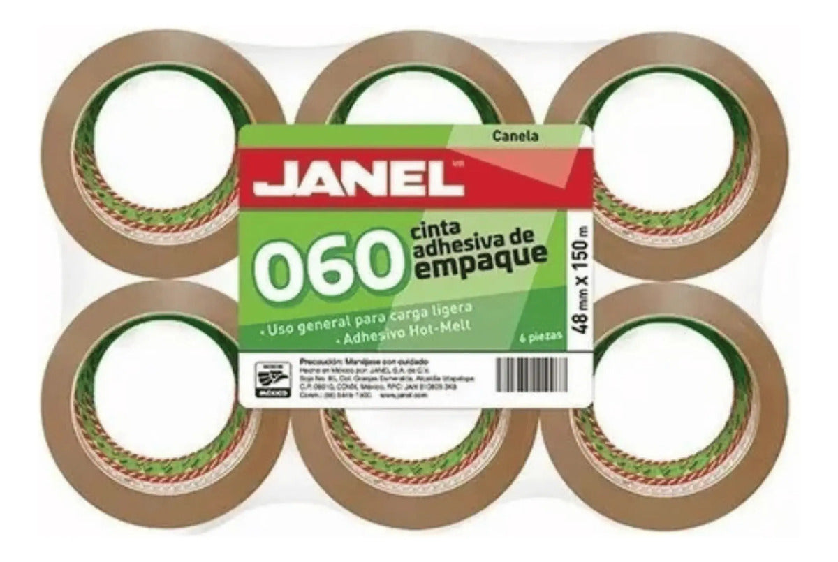 Cinta Adhesiva Canela Para Empaque 060 Janel 48mmx150m 6 Pz