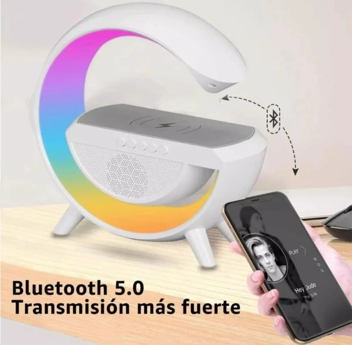 Cargador Inalambrico Bocina Bluetooth Lampara  Hm-2301