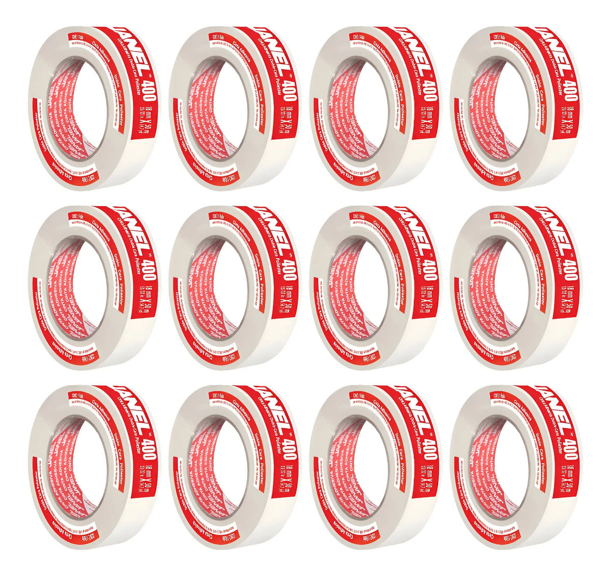 Cinta Doble Cara Poliester 400 Janel 18 Mm X 50m 12 Pzas