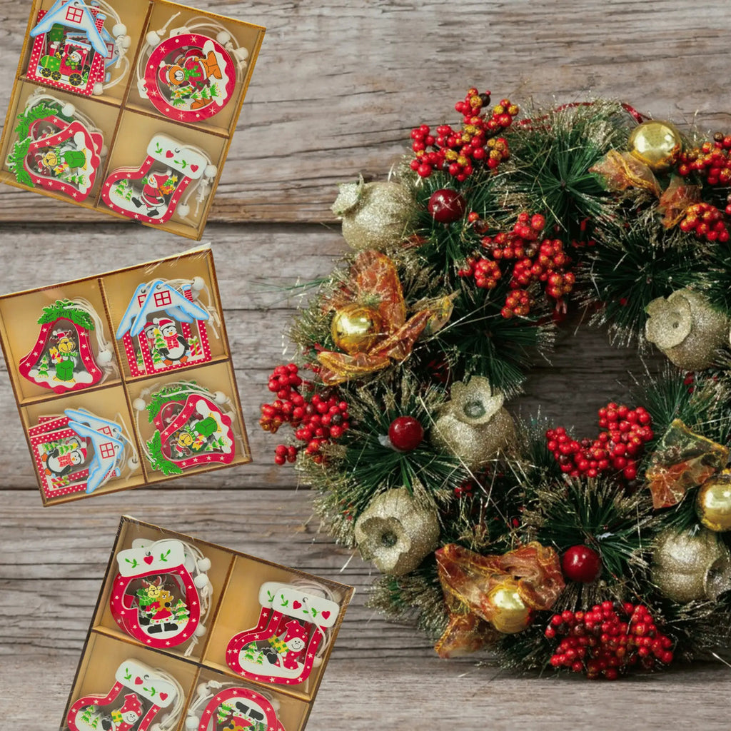 Adorno Navideño Colgante Arbol Navidad Madera Mdf 24 Pzas