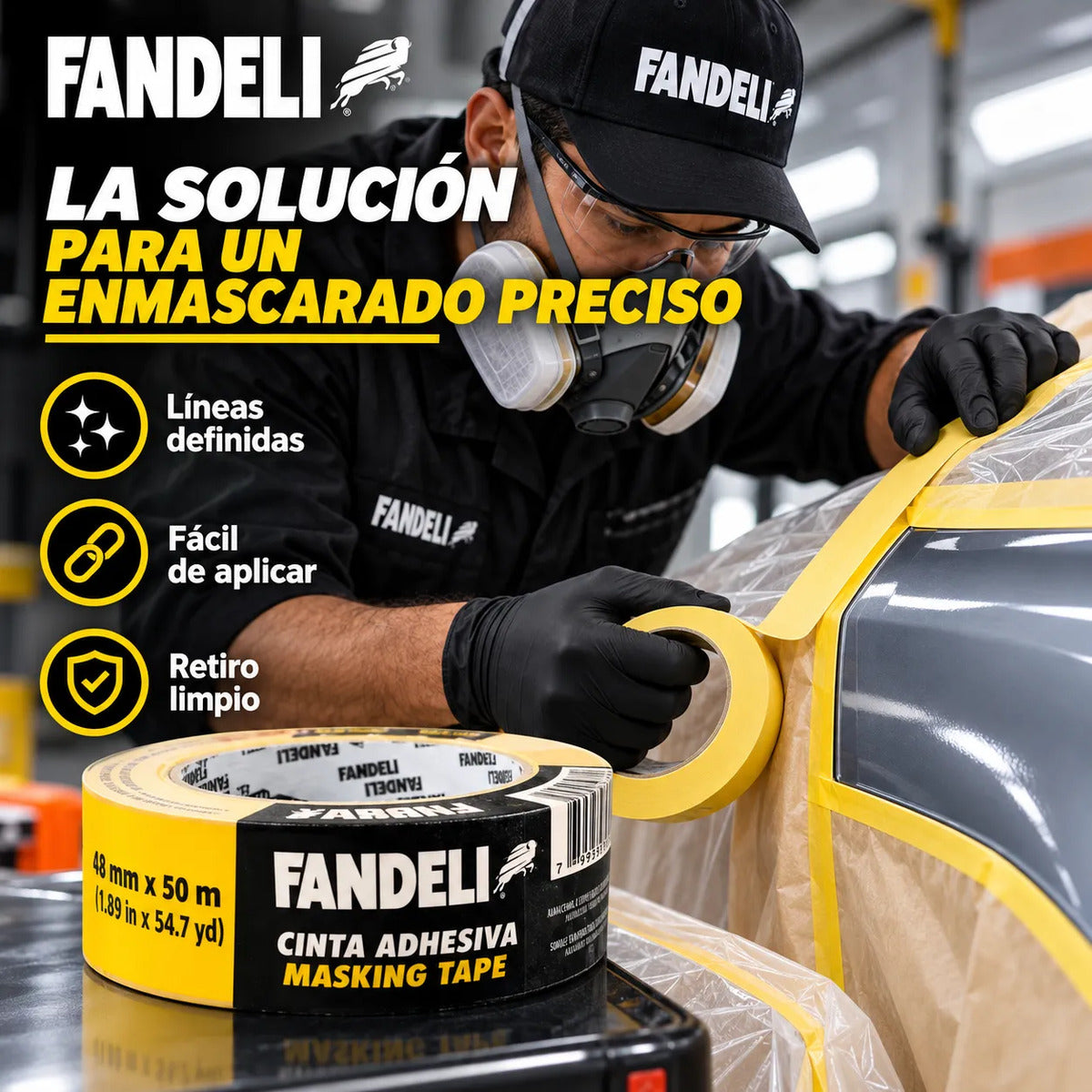 24 Cintas Masking Tape Automotriz Fandeli 48mm X 50m Pintura
