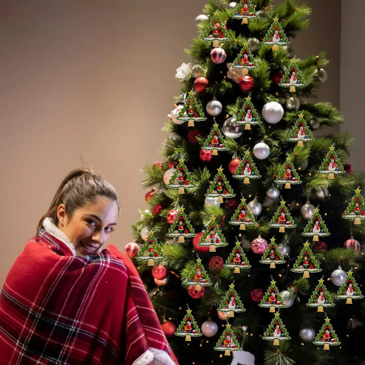 Adornos Arbolitos Madera Para Árbol De Navidad 24 Piezas