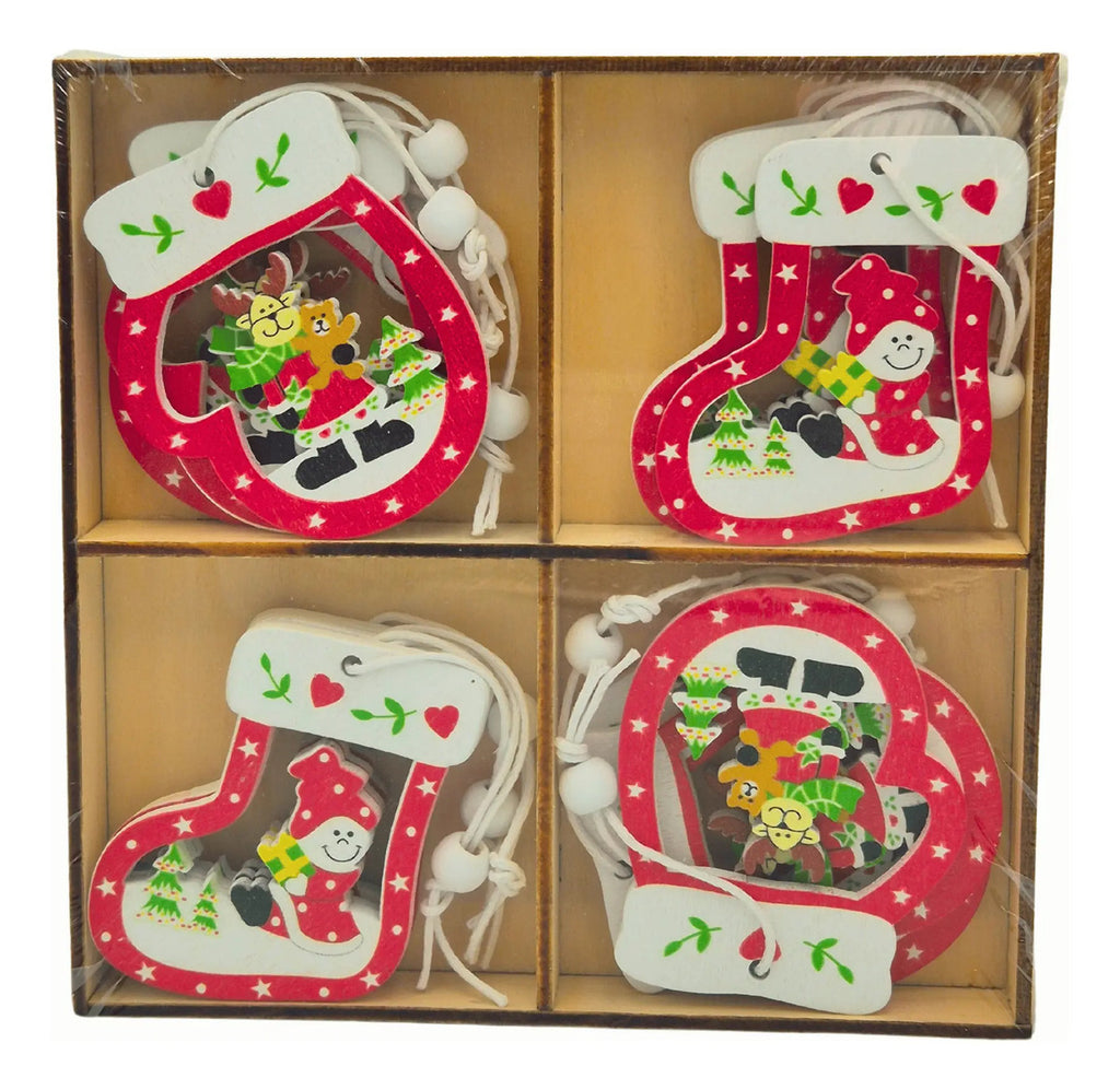 Adorno Navideño Colgante Arbol Navidad Madera Mdf 24 Pzas