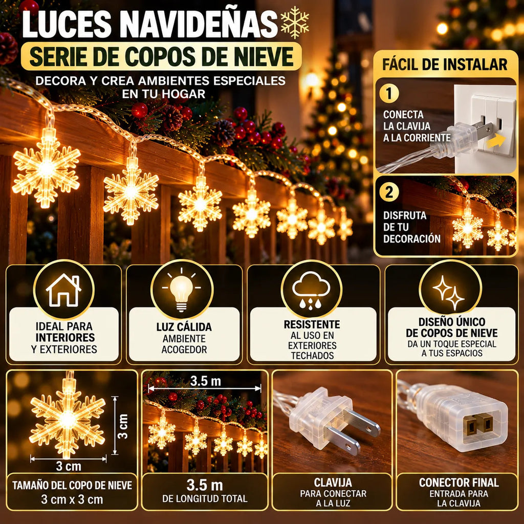Serie Guirnalda Navideña Copo Nieve 20 Luces 3.5m Navidad