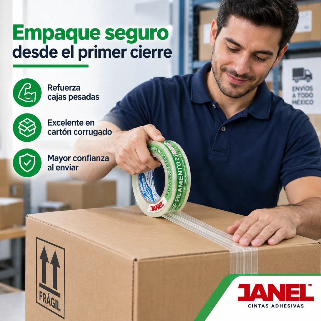 Janel Cinta Adhesiva Doble Filamento 1020 X 12mm X 50 M 1 Pz