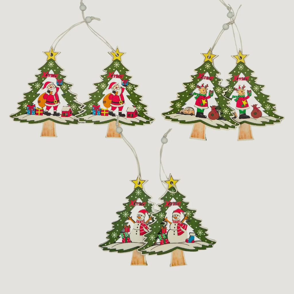 Adornos Arbolitos Madera Para Árbol De Navidad 6 Piezas