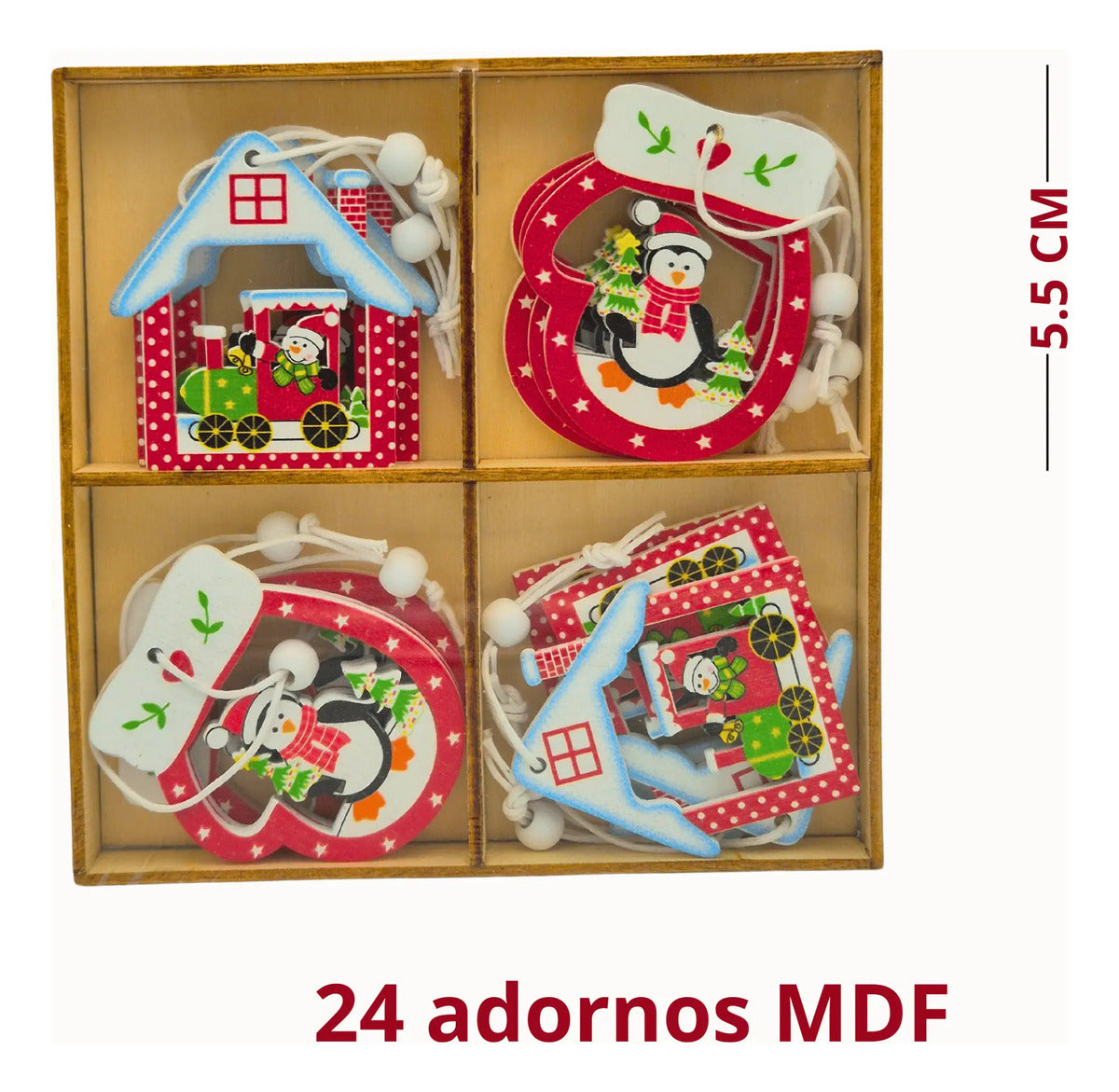 Adorno Navideño Colgante Arbol Navidad Madera Mdf 24 Pzas