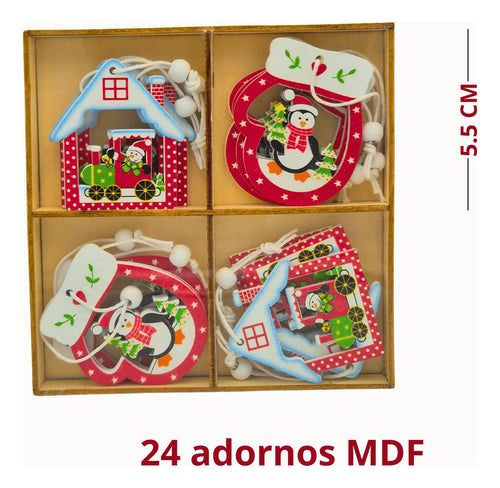 Adorno Navideño Colgante Arbol Navidad Madera Mdf 24 Pzas