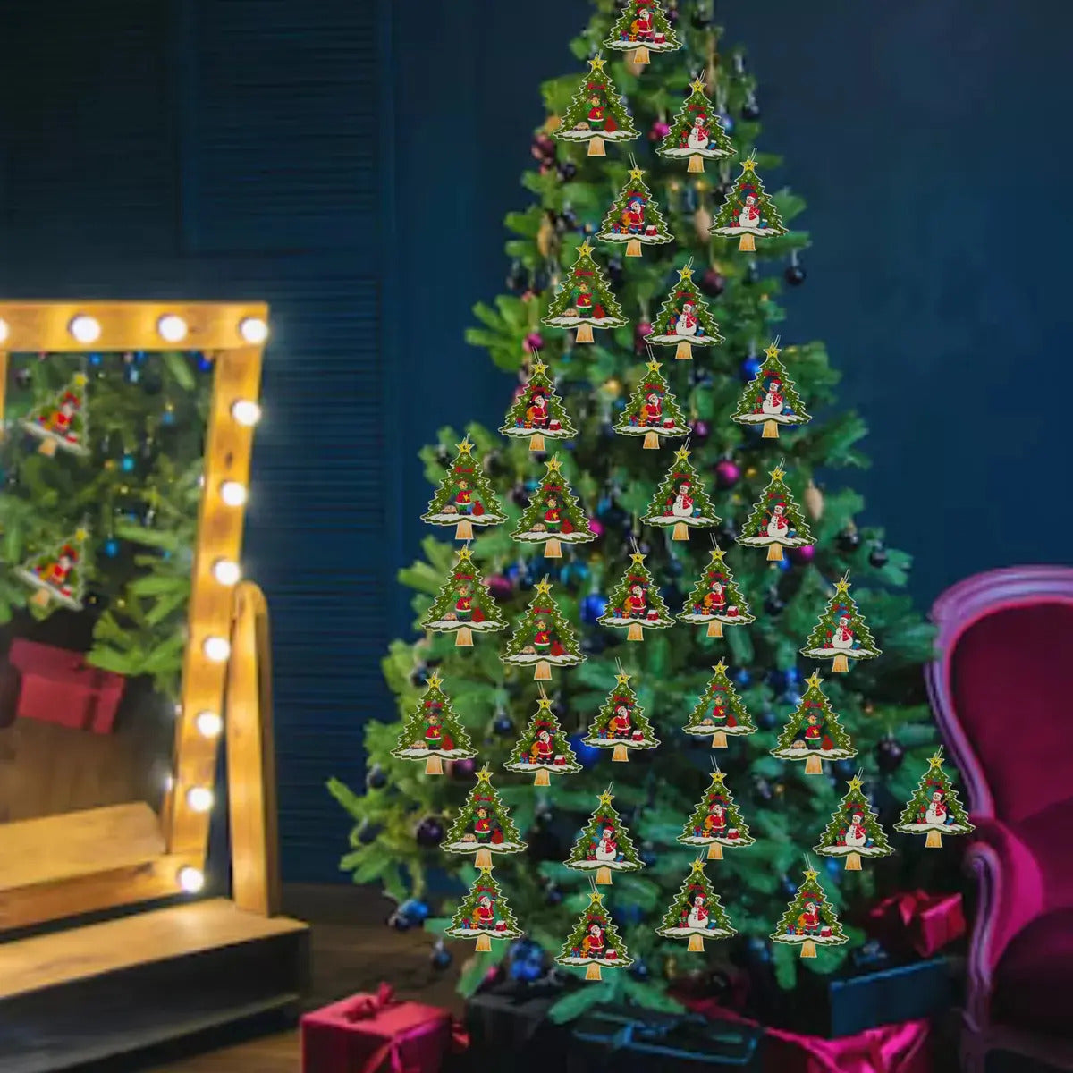 Adornos Arbolitos Madera Para Árbol De Navidad 24 Piezas