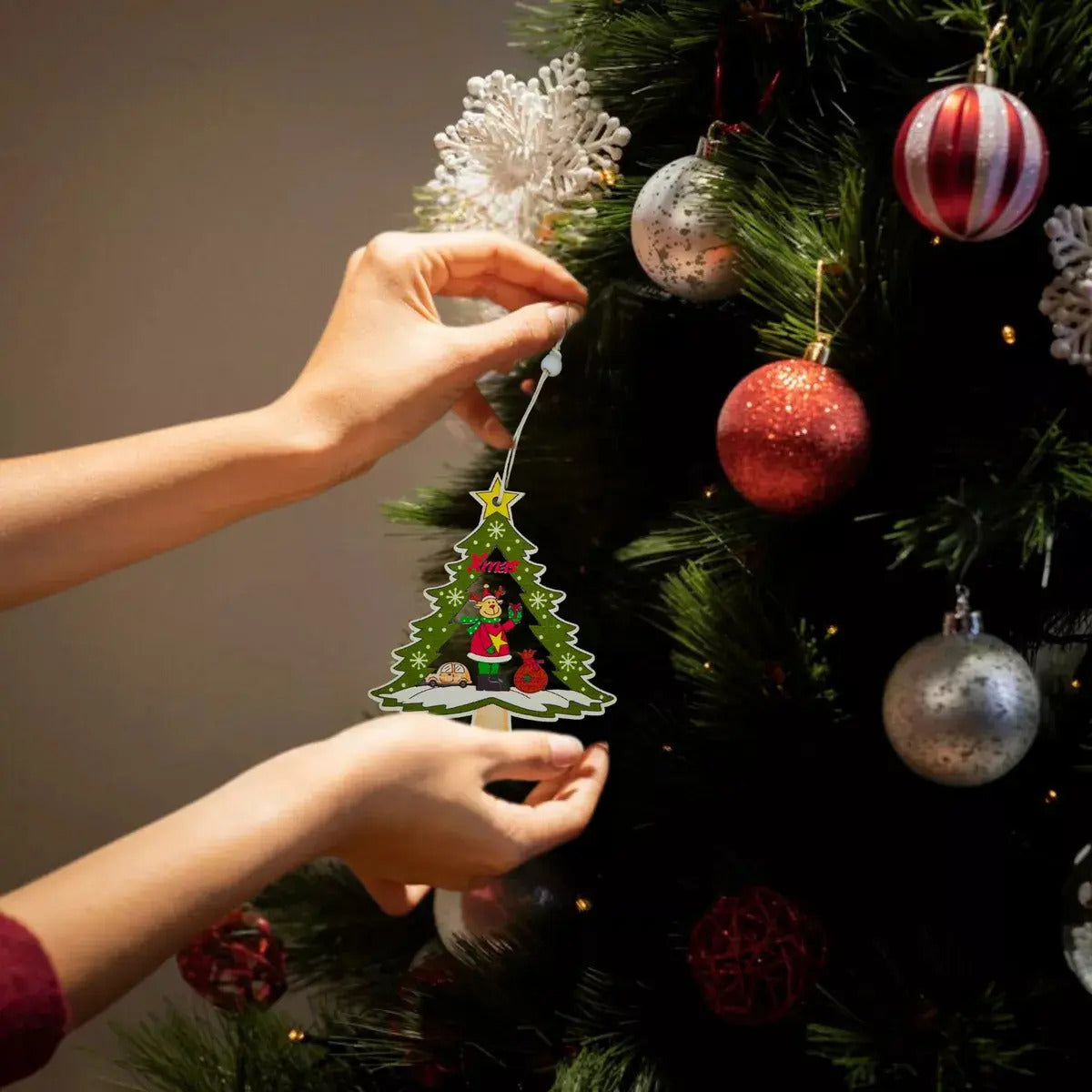 Adornos Arbolitos Madera Para Árbol De Navidad 24 Piezas