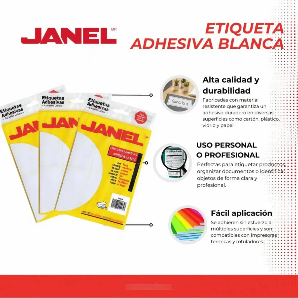Etiqueta Adhesiva Janel 50 X 100mm Clasica 20 Bolsas