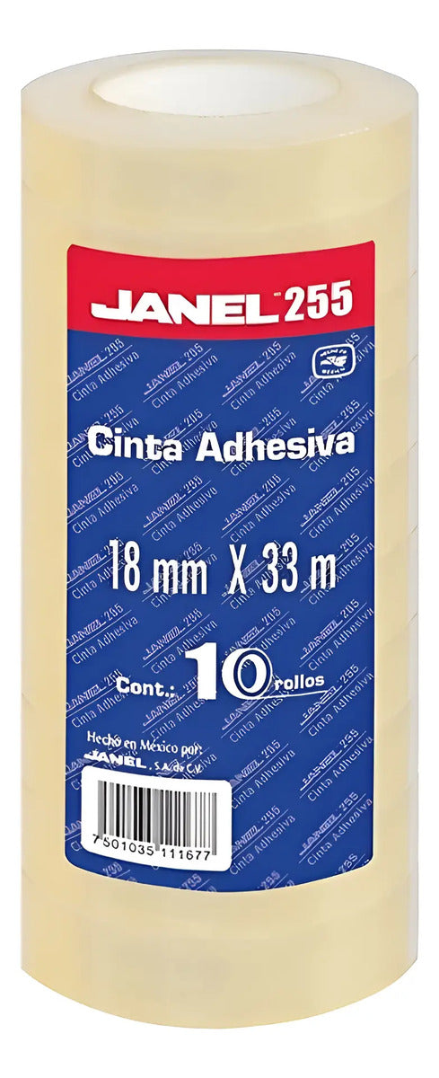 Cinta Adhesiva Janel 255 Transparente 18mmx33m 10 Rollos