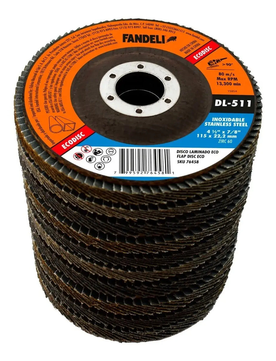 10 Discos Laminado Fandeli Zirconia 115 Mm Grano 60 10 Pzs