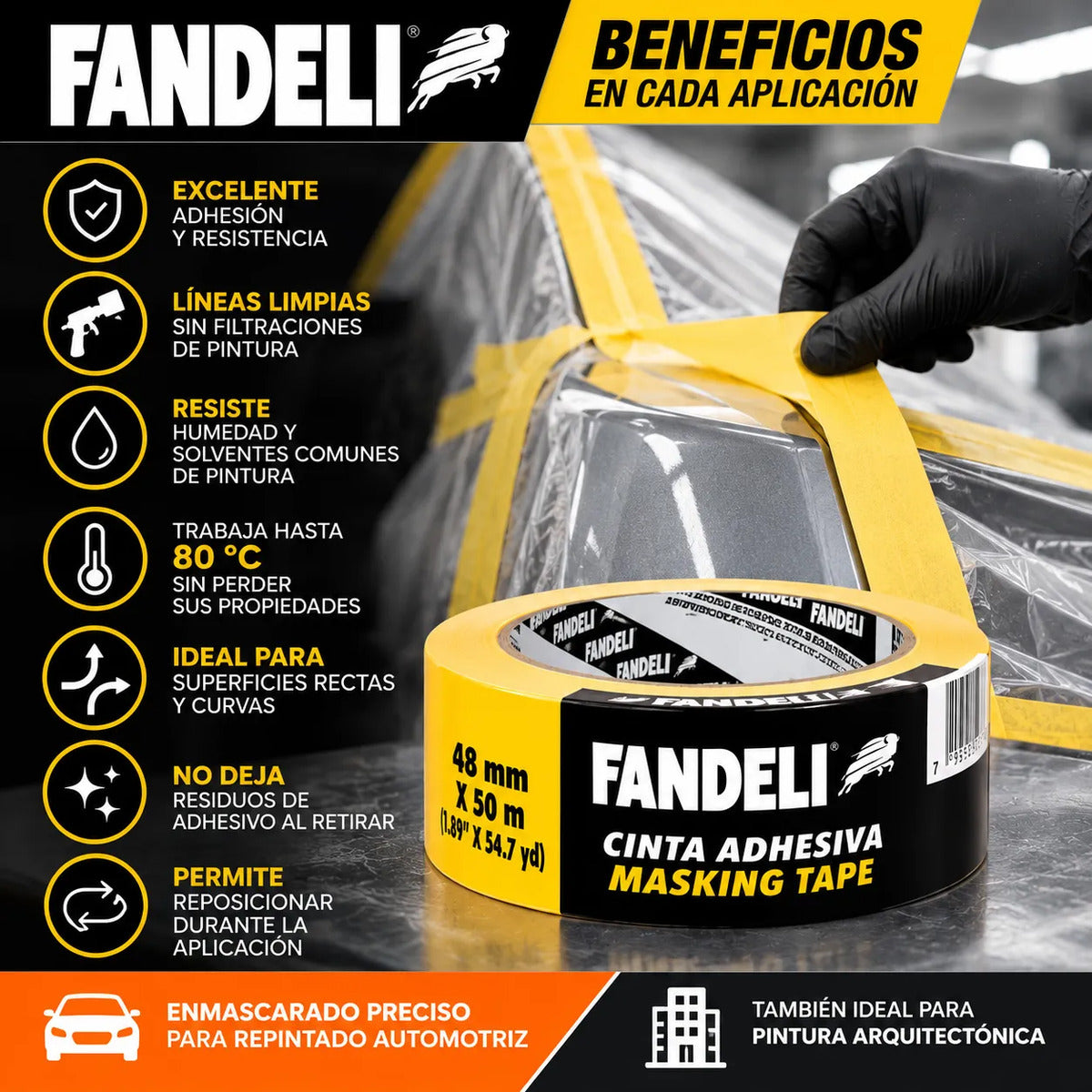 24 Cintas Masking Tape Automotriz Fandeli 48mm X 50m Pintura