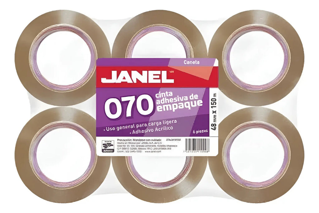 Cinta Adhesiva Canela Para Empaque 070 Janel 48mmx150m 6 Pz