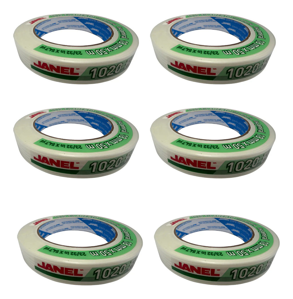 Cinta Adhesiva Doble Filamento 1020 Janel 18 Mm X 50m 6 Pzas