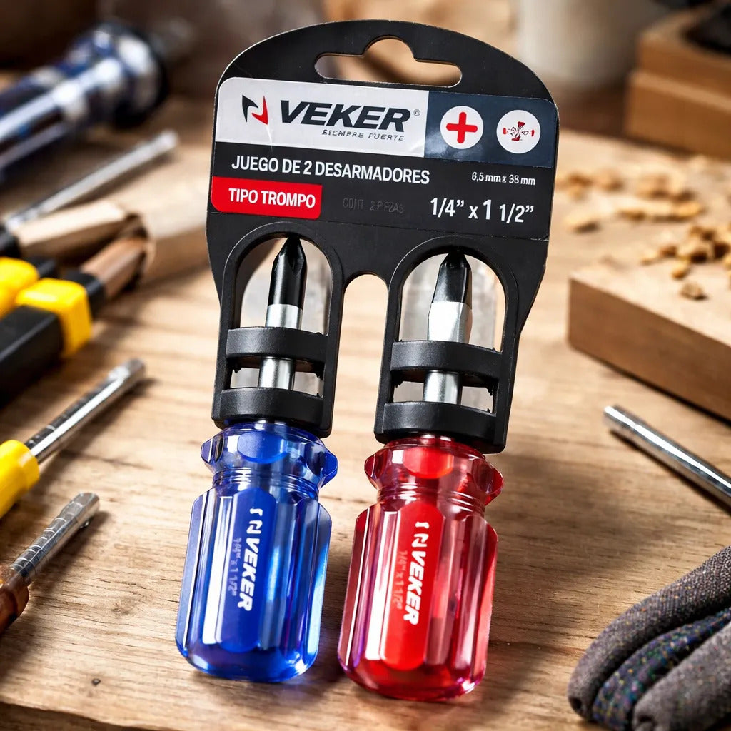 Desarmadores Veker Punta Plana Y Cruz 1/4 X 1 1/2 Magnetica