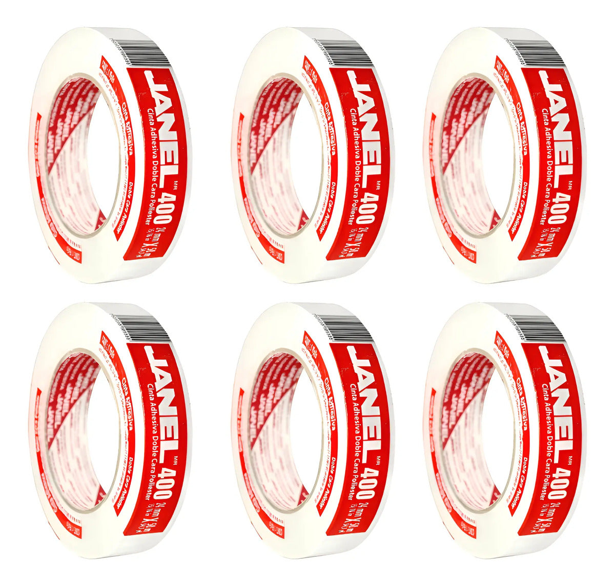 Cinta Doble Cara Poliester 400 Janel 24 Mm X 50m 6 Pzas
