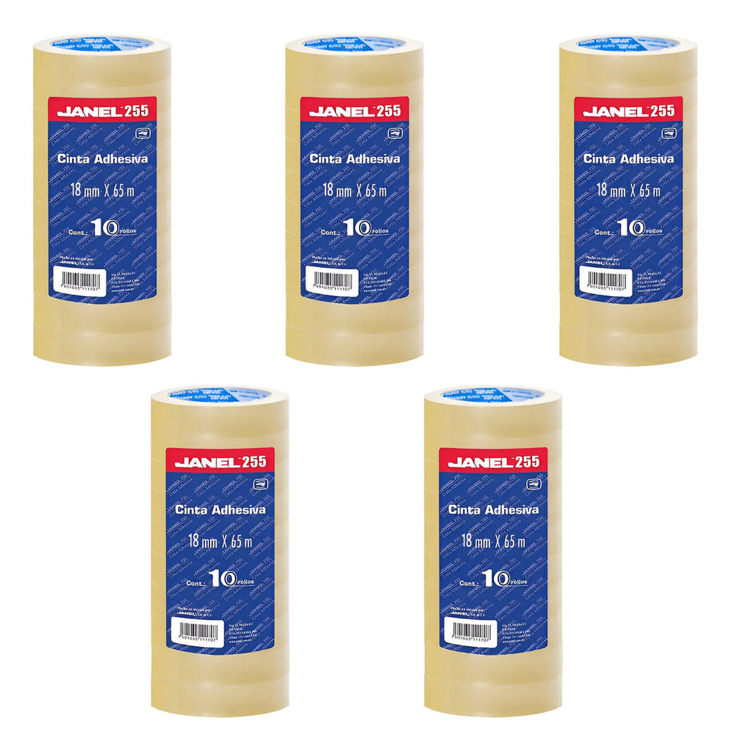 Cinta Adhesiva Janel 255 Transparente 18mmx65m 50 Rollos