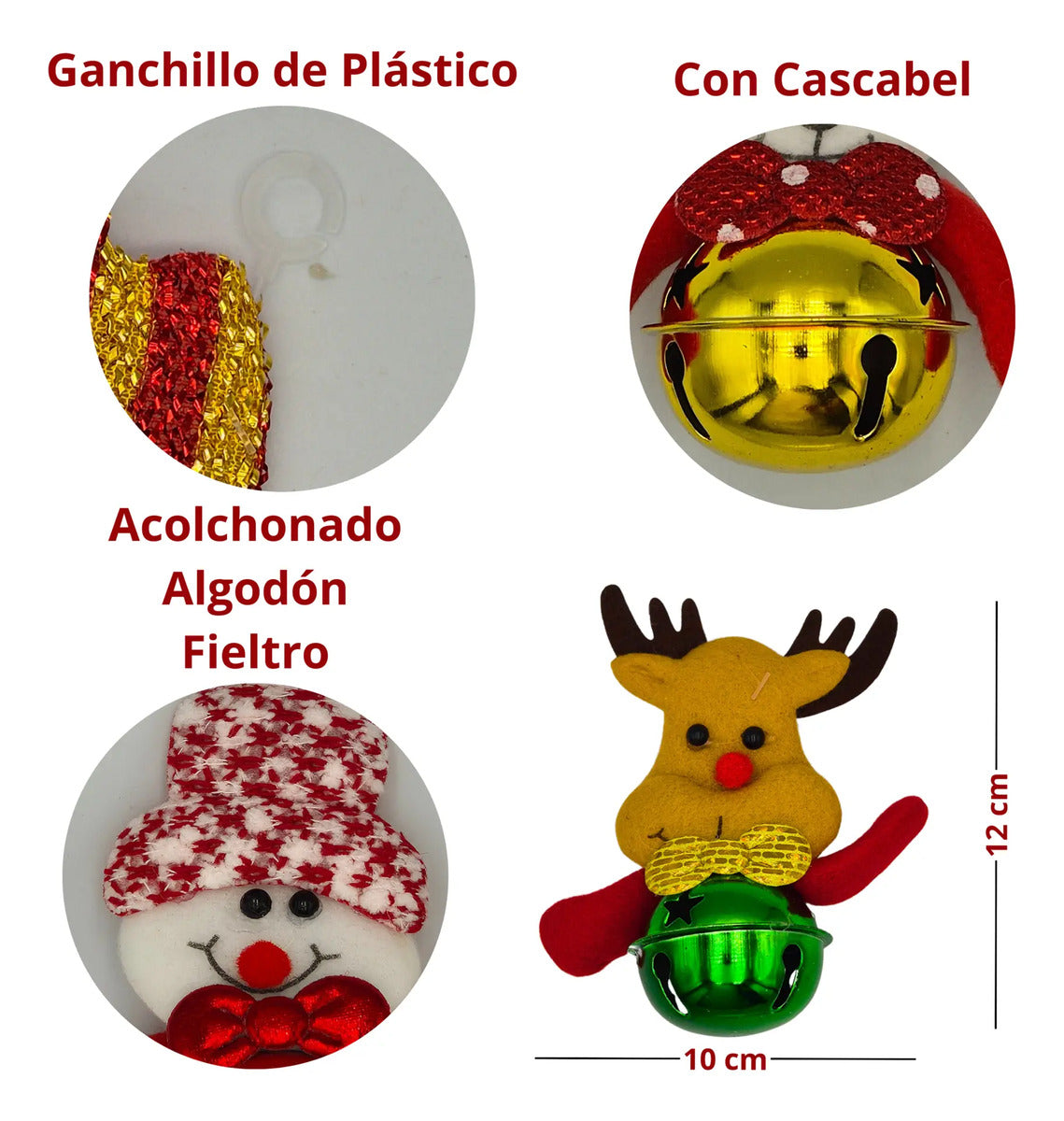 Adornos Navideños Felpa Suave Cascabel Decoración 12 Piezas