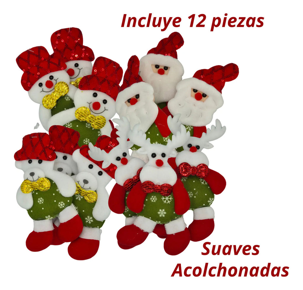 Adornos Navideños Felpa Suave Decoración Árbol 12 Piezas