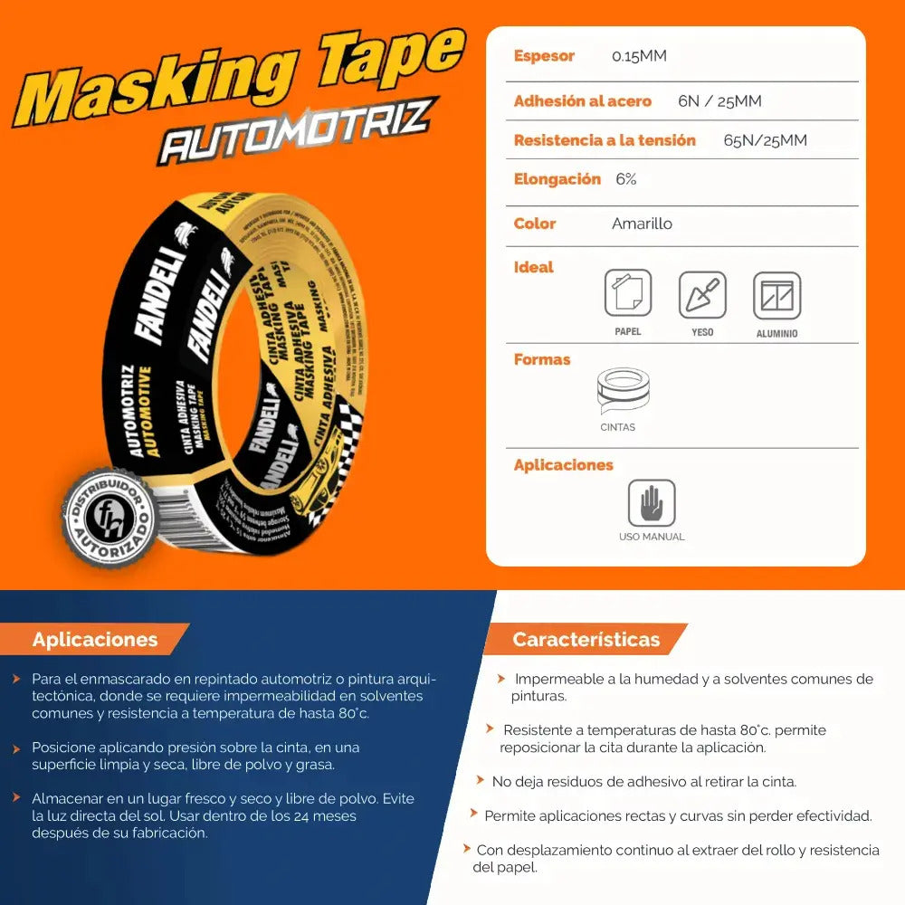 Cinta Fandeli Masking Tape Automotriz 18mm X 50m 12 Piezas