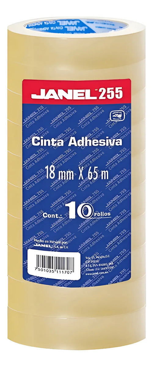 Cinta Adhesiva Janel 255 Transparente 18mmx65m 10 Rollos