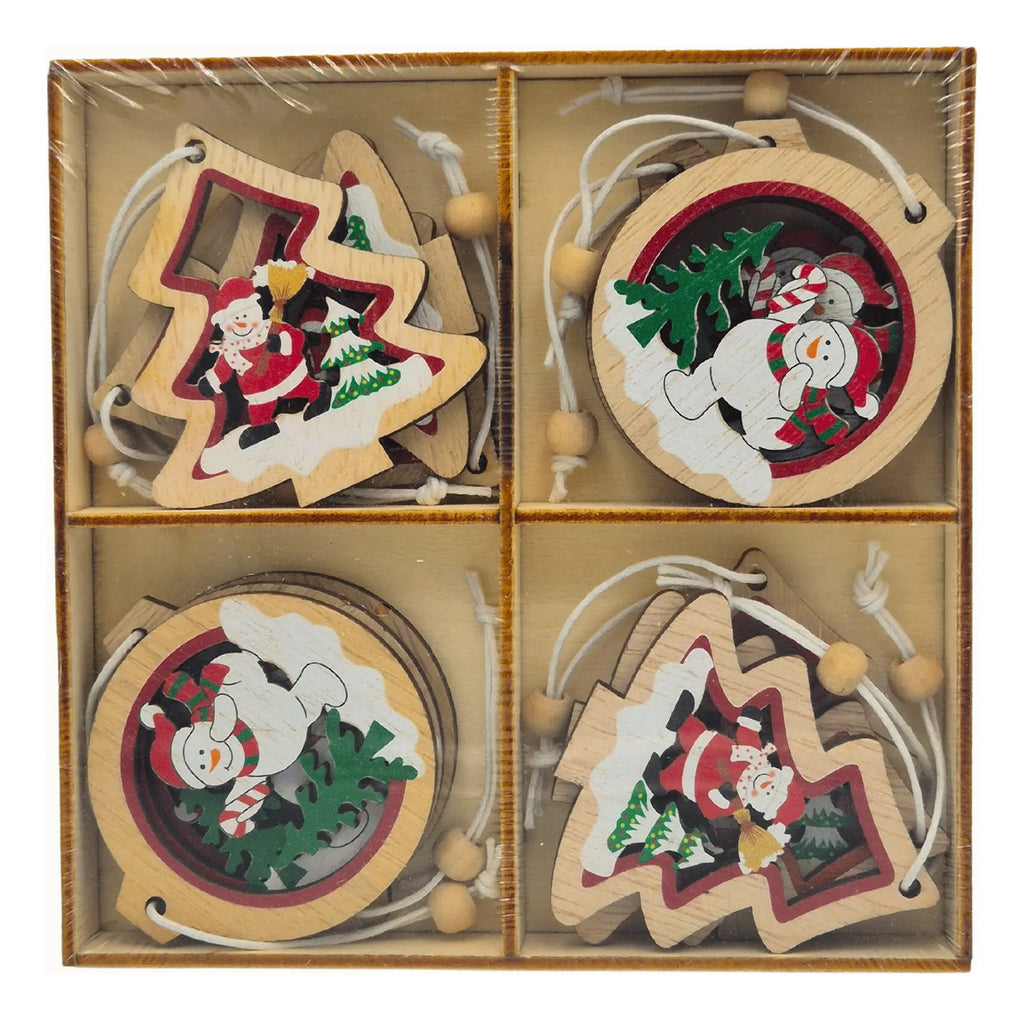 Adorno Navideño Colgante Arbol Navidad Madera Mdf 12 Pzas